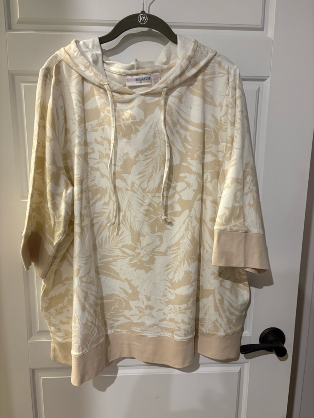 Belle by Kim Gravel Cream & Tan Tropical Floral Hoodie Sweatshirt
